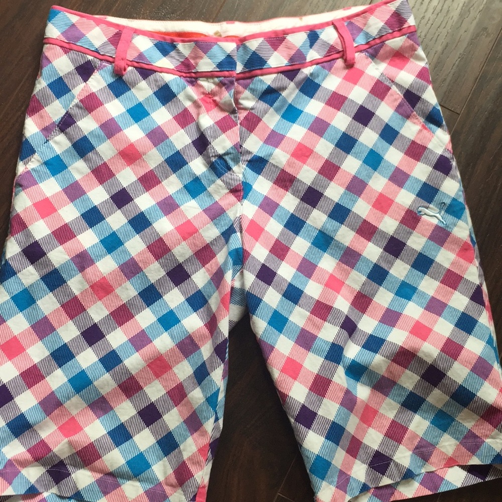 Puma Women's Checkered Golf Shorts - Blue, Pink, White